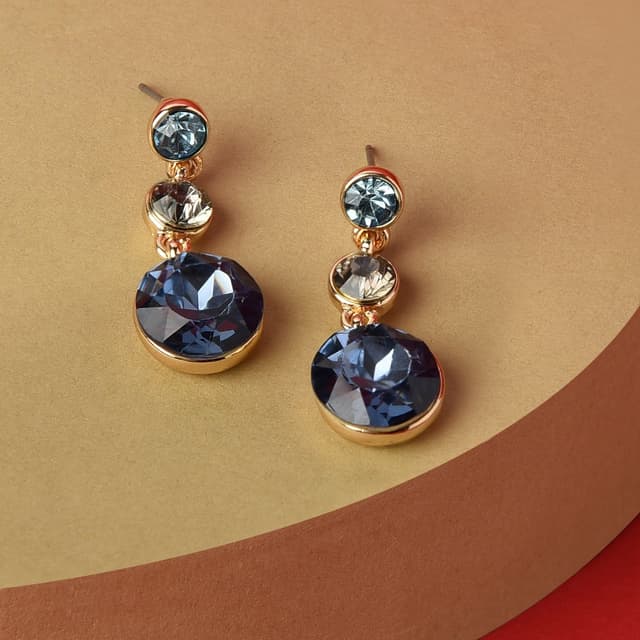 Accessorize London Women's Blue Harvest Triple Gold Blue Gem Drop Earring